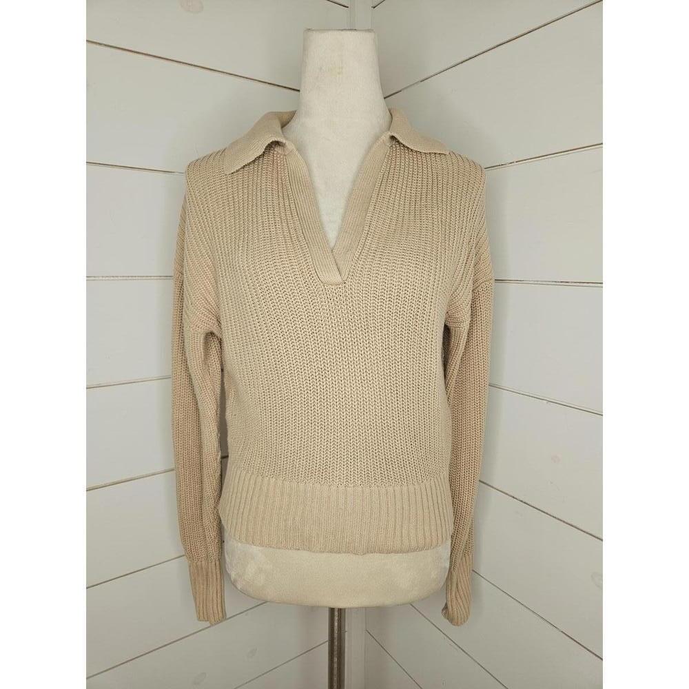 J Crew XS tan collared cotton sweater. Classic J Crew look!